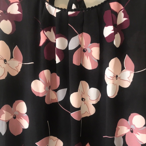 BLACK BLOUSE WITH PINK & PURPLE FLOWERS - Picture 2 of 4